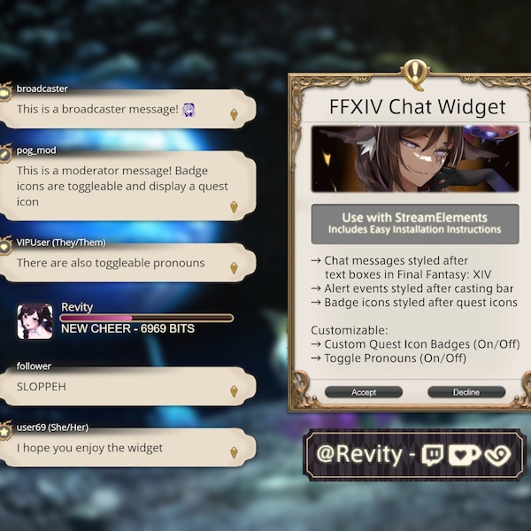 FFXIV Chat Widget for Twitch | Final Fantasy XIV Themed Chat + Alerts | Streamelement Widget for streamers