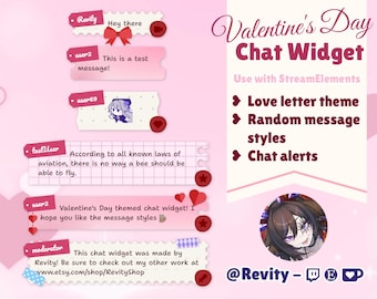 Widget de bate-papo Lovecore para o Dia dos Namorados no Twitch | Bate-papo com tema de carta de amor + alertas | Streamelements OBS