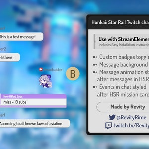 Chat Widget for Twitch | Honkai: Star Rail Themed Chat + Alerts | Streamelements OBS Widget