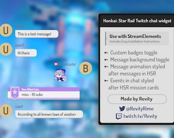 Widget de bate-papo para Twitch | Honkai: Bate-papo temático Star Rail + alertas | Widget Streamelements OBS