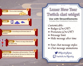 Widget de bate-papo do Ano Novo Lunar para Twitch | Bate-papo elegante animado para streamers do Twitch | Widget StreamElements OBS