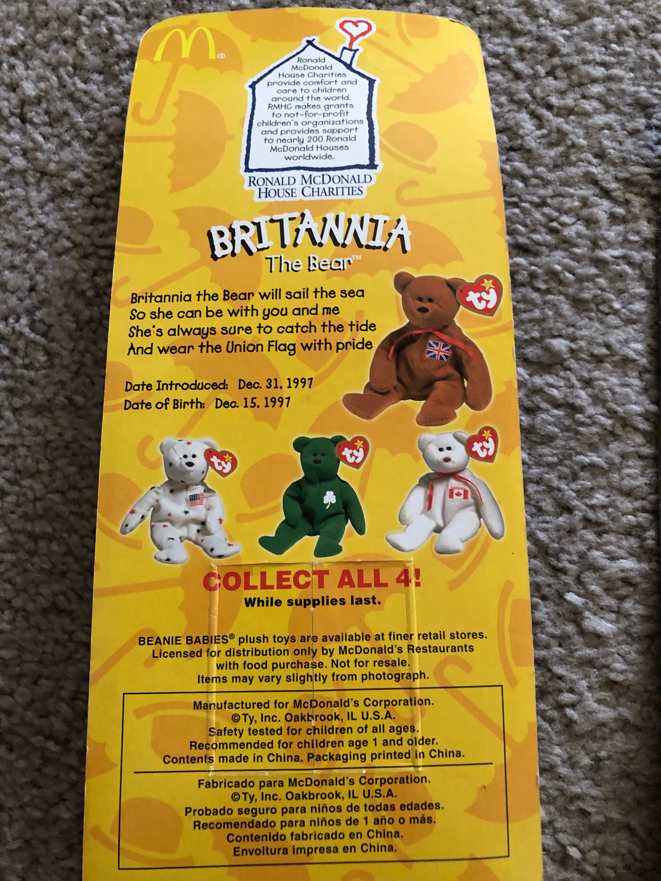RARE Mcdonalds the Bear Ty Beanie Baby Collection, Boxed & Never Opened ...