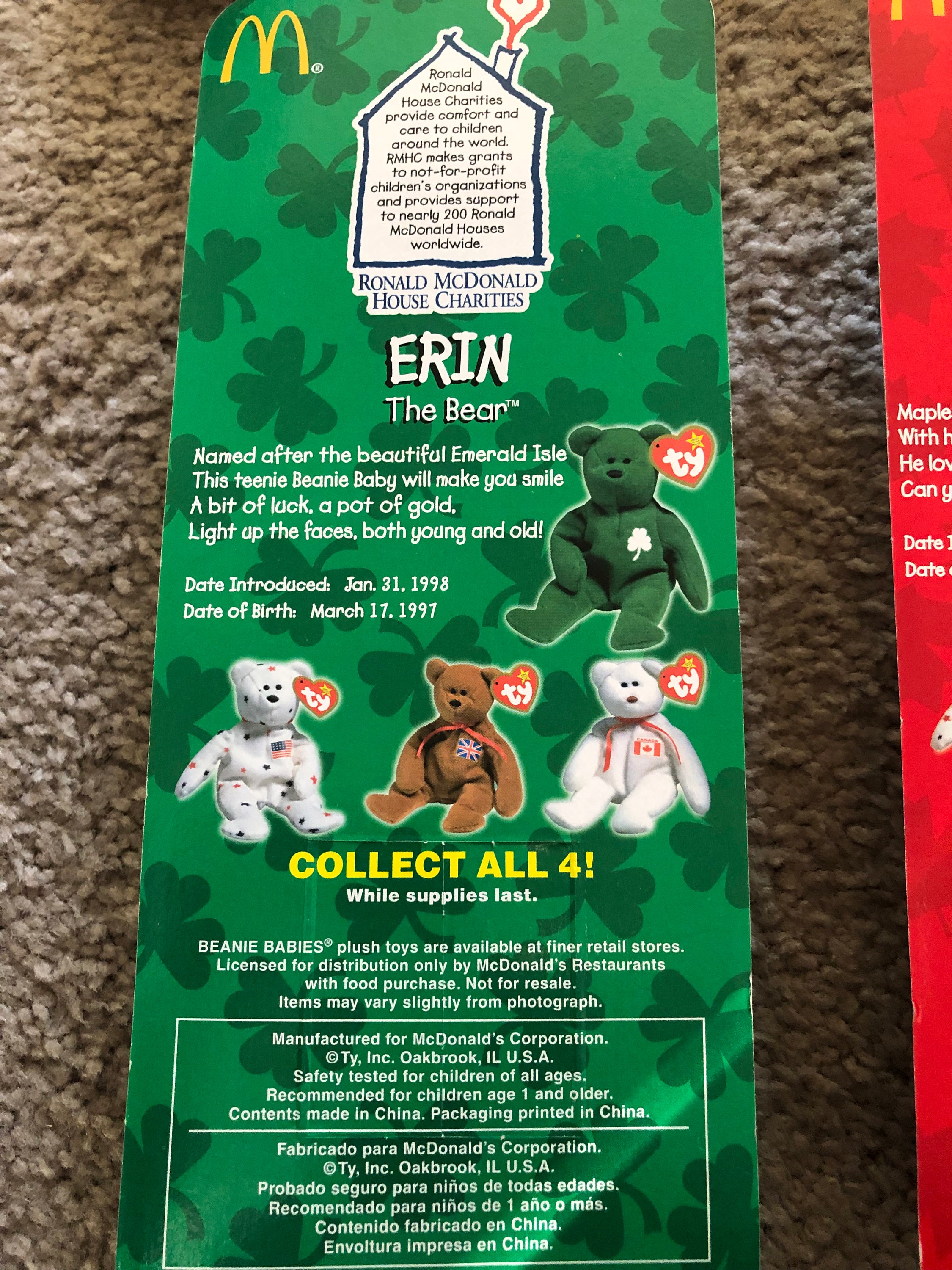 RARE Mcdonalds the Bear Ty Beanie Baby Collection, Boxed & Never Opened ...