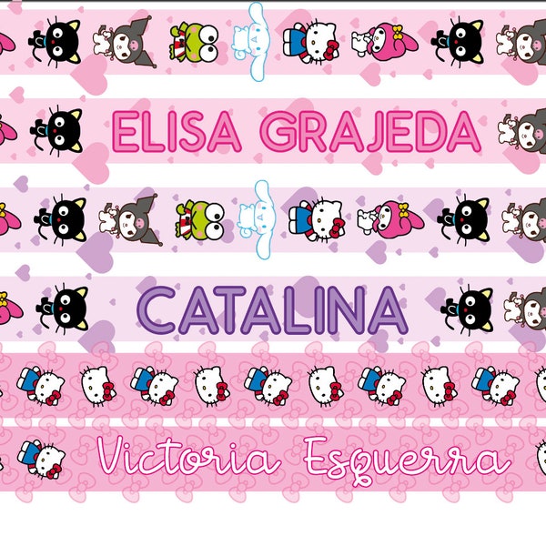 3 modèles de lanières de Hello Kitty, Sanrio, Kuromi, pour l'école, les garçons, les filles, porte-badge, ruban personnalisé, modèle, nom.