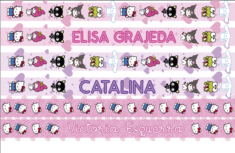 3 modèles de lanières de Hello Kitty, Sanrio, Kuromi, pour l'école, les garçons, les filles, porte-badge, ruban personnalisé, modèle, nom. image 1