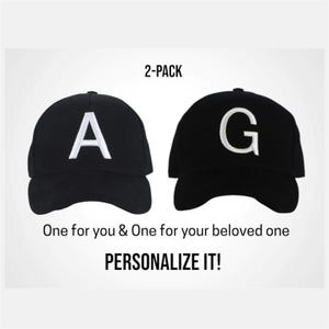 Gorra negra personalizada - PAQUETE DE 2, iniciales bordadas personalizadas, gorra de algodón, inicial bordada, gorra con inicial, gorra personalizada, gorra de béisbol