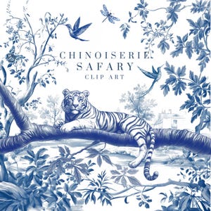 Chinoiserie Safari Clip Art, 30 PNG digital download, Sublimation floreale vintage Clipart, Watercolor, clipart for cards, fabrics, POD