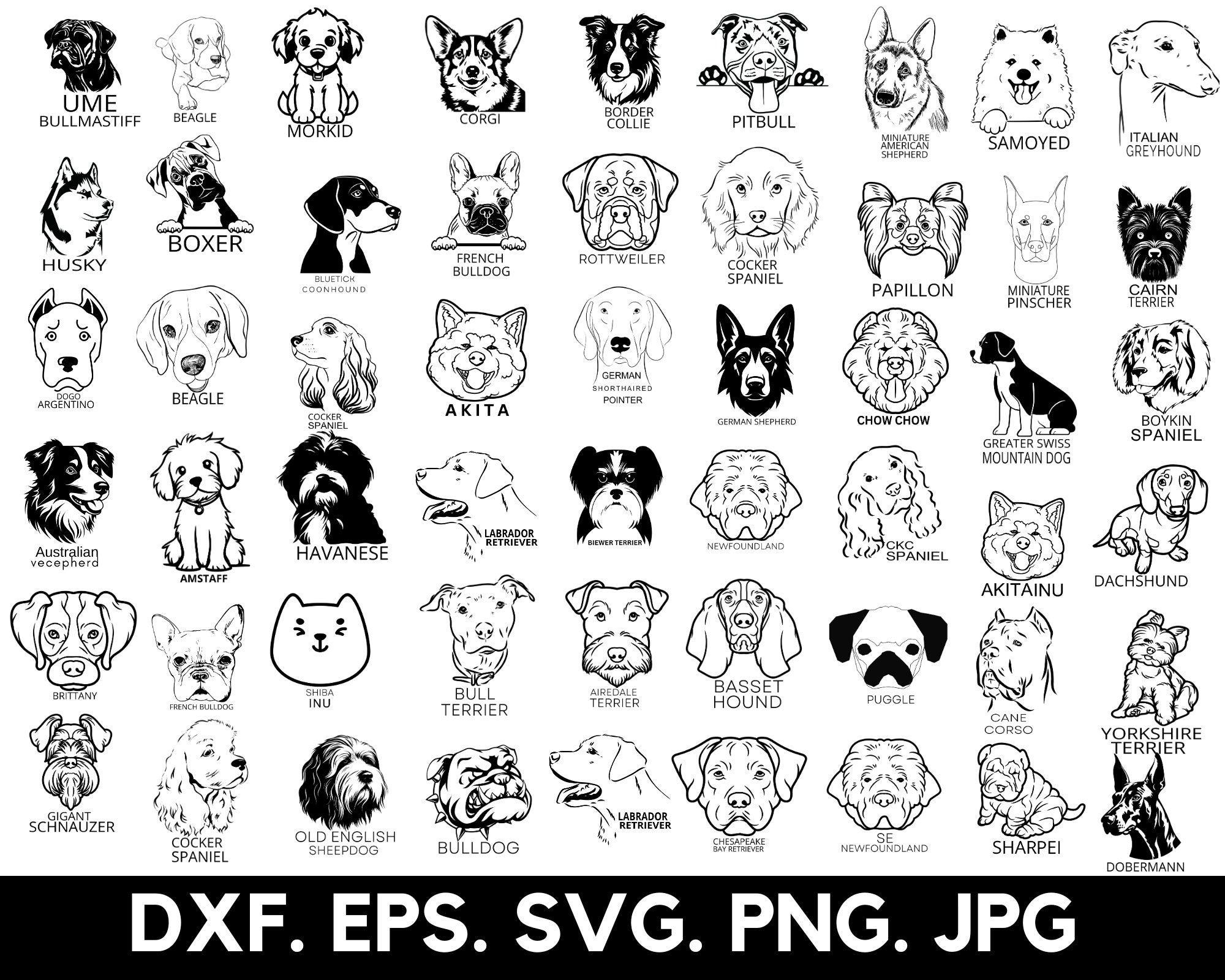 55+ Dog Breeds SVG PNG Bundle: Playful Peeking Dog Designs (digital ...