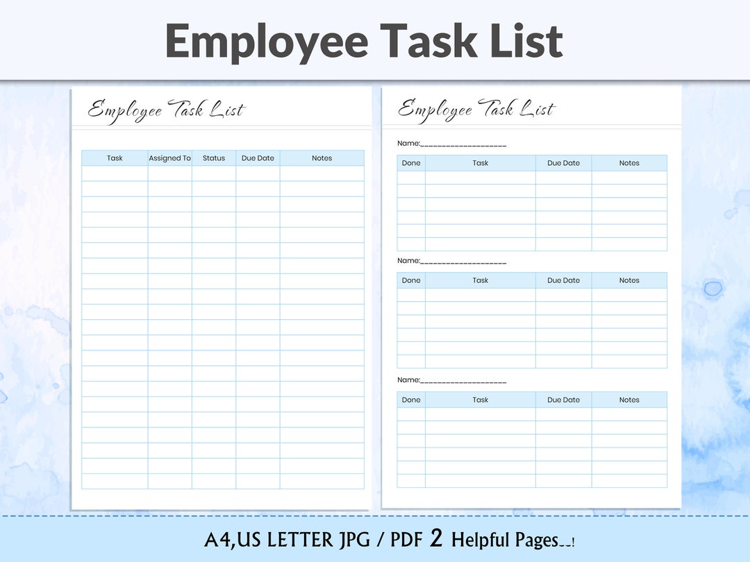 Employee Task List Template: Staff Assignments, Work Checklist (PDF) - Etsy
