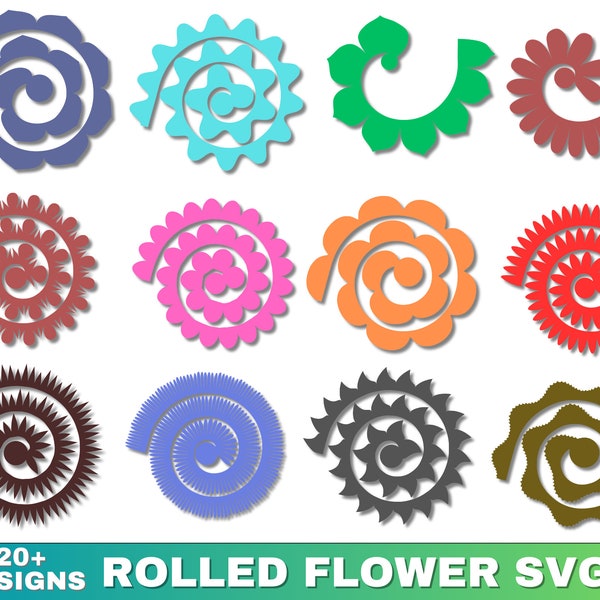 Rolled flower SVG bundle, spiral flower SVG, rolled paper flowers Svg, rolled fabric flowers Svg, DIY flowers Svg, flower cut files Svg