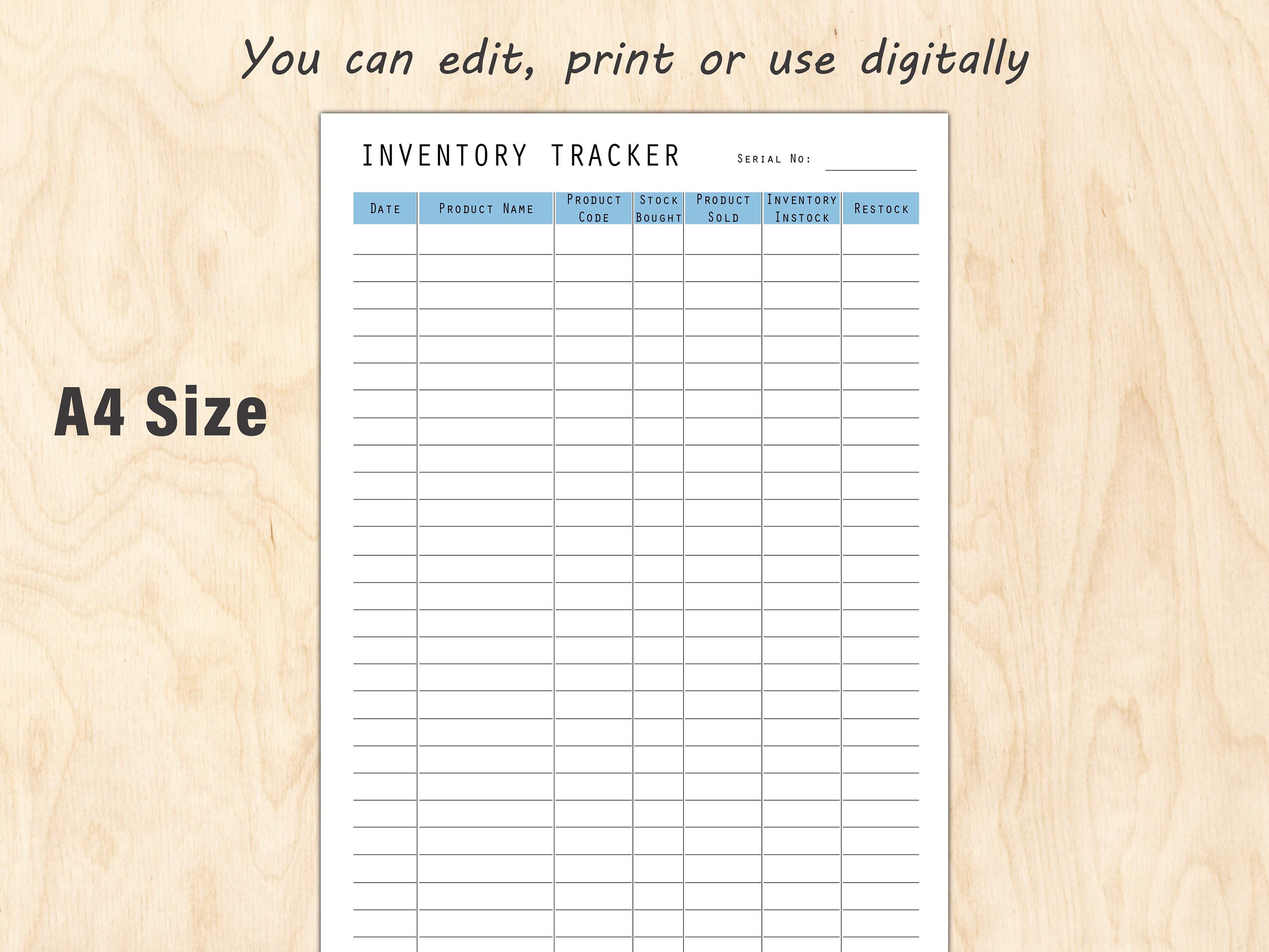 Stock Checker Document.pdf Editable Inventory Tracker: Product Stock Management (A4 PDF) - Etsy