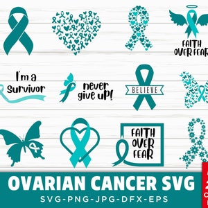 Ovarian Cancer Awareness SVG Bundle: Teal Ribbon Designs (Digital Files)