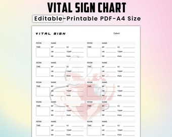 Editable and Printable Vital Sign Chart, Vital Sign Log, Vital Sign ...