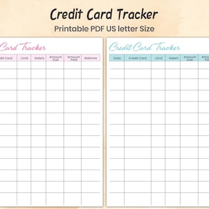 Rastreador de tarjetas de crédito, Registro de tarjetas de crédito imprimible, Planificador de tarjetas de crédito, Viaje libre de deudas, Presupuesto financiero, Deuda de tarjetas de crédito, Lista de tarjetas de crédito