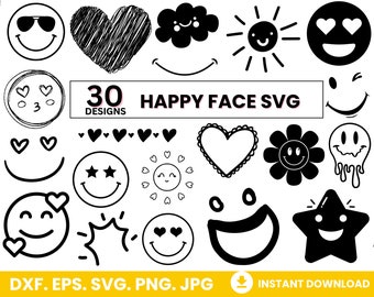 Happy Face SVG Bundle: Smiley Emoticon Designs (Digital Download)