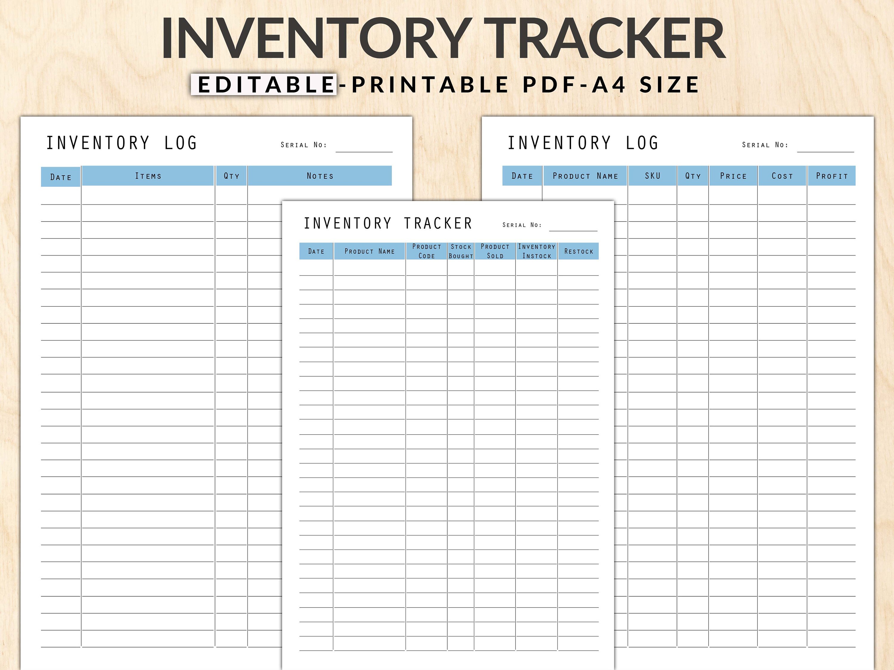 Comprehensive Editable Inventory Log, Inventory Tracker