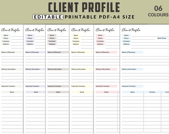 Pacchetto di modelli di profilo cliente: moduli cliente modificabili (PDF A4)