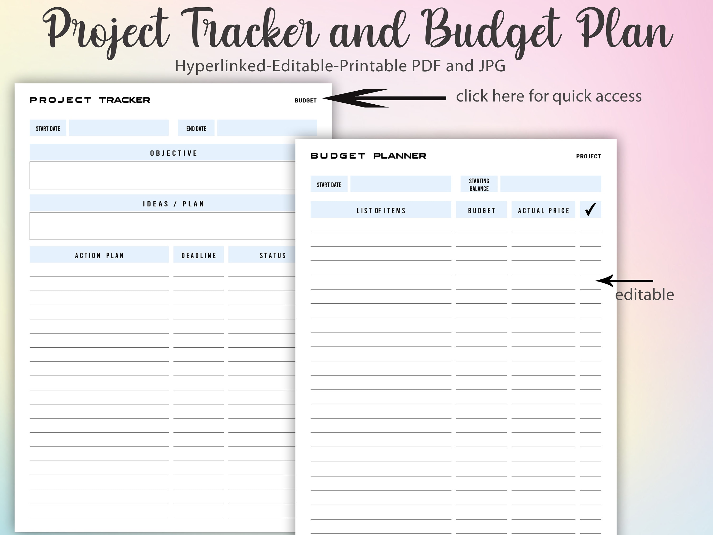 Pro Tracker Worksheet Project Pro Tracker & Budget Planner, Project Planner Digital, Project ...