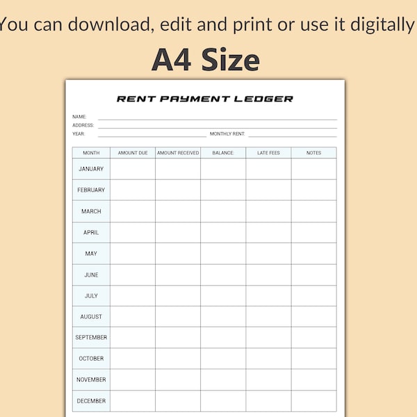 Rent Payment Ledger, Rental Payment Tracker, Rent Log, Tenant Payment Record, Landlord Ledger, Rental Income Tracker, Rental Property Manage