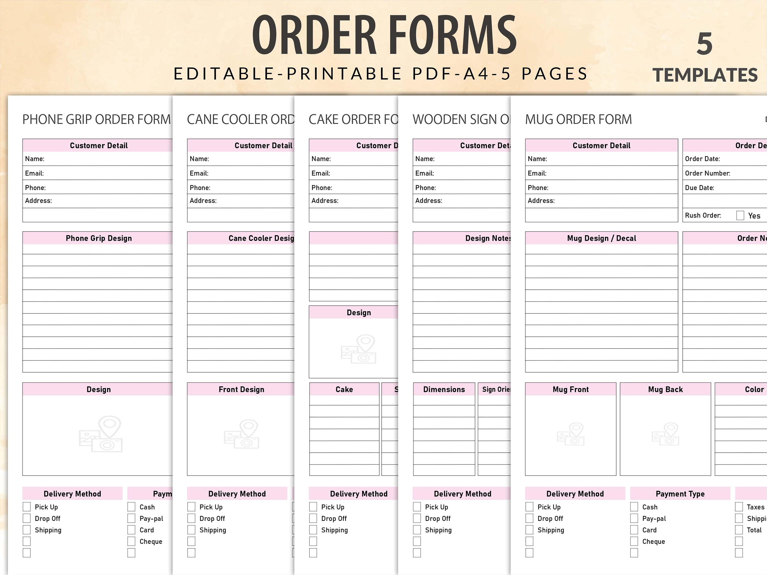 5 Editable Order Forms Bundle, Order Form Template Printable, Printable ...