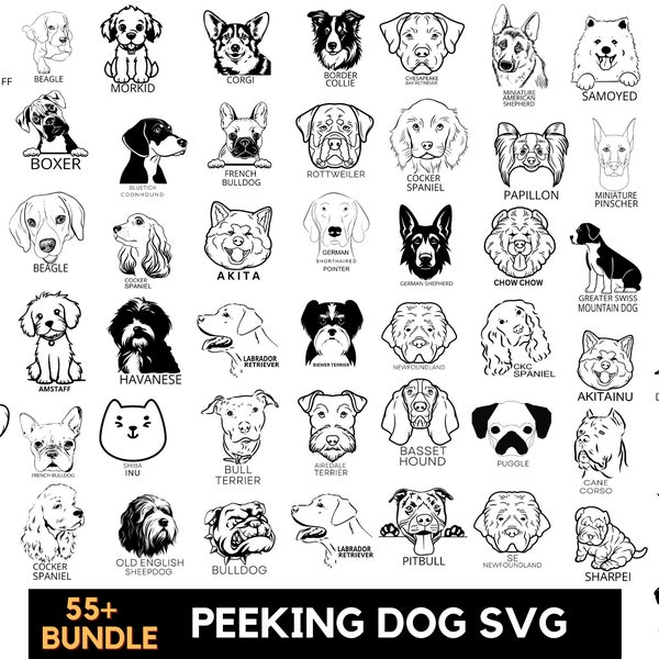 55+ Dog Breeds SVG PNG Bundle, Playful Dog SVG bundle, Dog Peeking svg bundle, Dog Face svg, Dog Portrait svg, Digital, Instant download