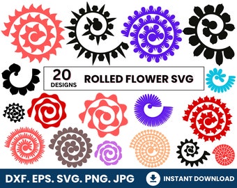 20 archivos SVG de flores enrolladas: Plantillas de flores de papel 3D (Descarga digital)
