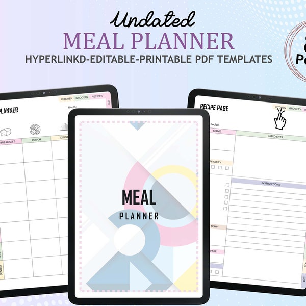 Meal planner 2024, Ultimate Digital planner 2024, Undated Digital planner 2024, Meal planner printable, link to recipes, Food Journal PDF