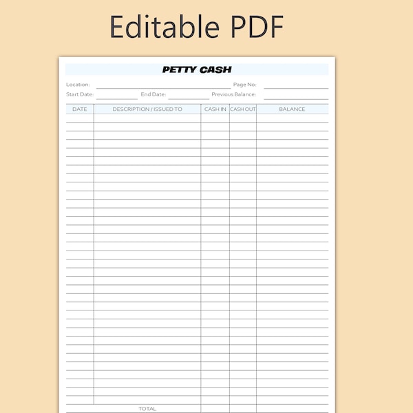 Petty Cash Log, Small Business Template, Petty Cash Ledger, Cash Form,Petty cash management,Cash logbook, Expense tracking, Financial record