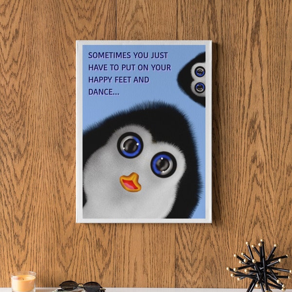 Penguin Happy Feet Dance Art Print / A5 / 350 gsm Silk with Matt Anti Scuff Finish / Home Decor / Wall Art / Colourful Artwork / Blue / Gift