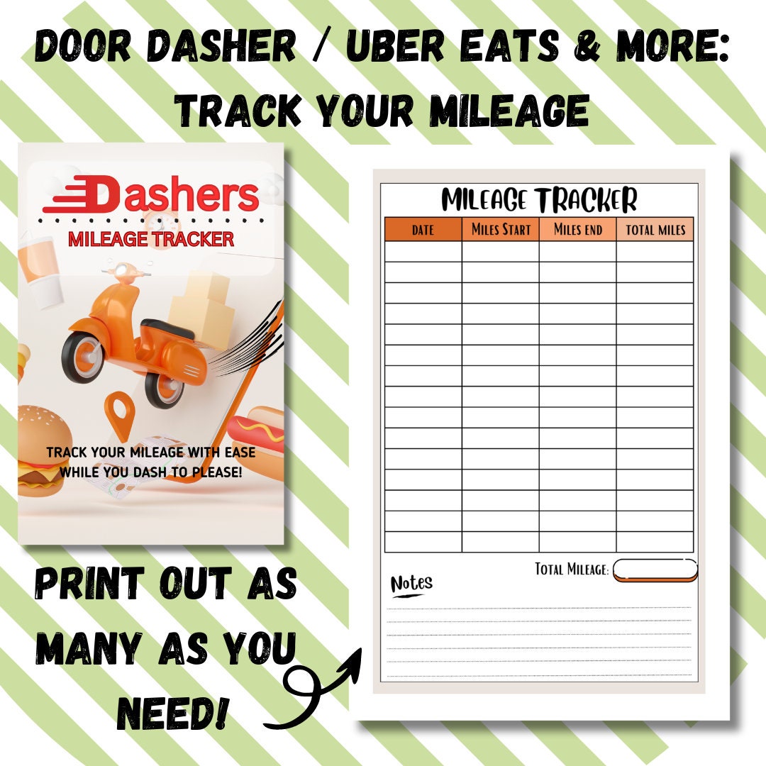 Dashers Mileage Tracker Printable Tracking Sheet doordash or Uber Eats ...