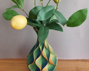 3D Printed Sinus Vase: Tri-Color Gradient Vase Modern Home Decor