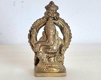 Vintage Mini Solid Brass Ganesh Figure: Desktop Decor (3")