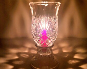 10&quot; Vintage Transparent Diamond-Cut Crystal Hurricane Lamp and Candle Holder, Royal Highlights, Festival Decor, Holiday Gift, Home Decor.