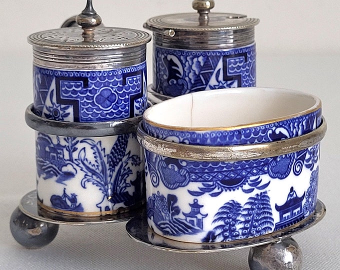 Antique Royal Worcester A Set of Blue and White Porcelain Condiment ...