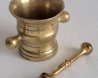 Vintage Solid Brass Mortar with Handles: Druggist Decor (3.5")
