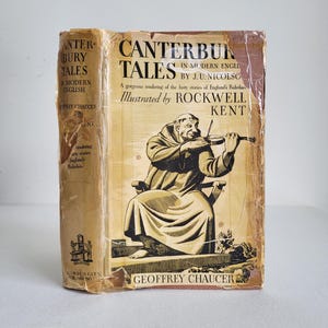 Canterbury Tales by Geoffrey Chaucer, with Illustrations-25 by Rockwell Kent, Garden City NY 1934, Study Decor, Book Gift, Holiday Gift.