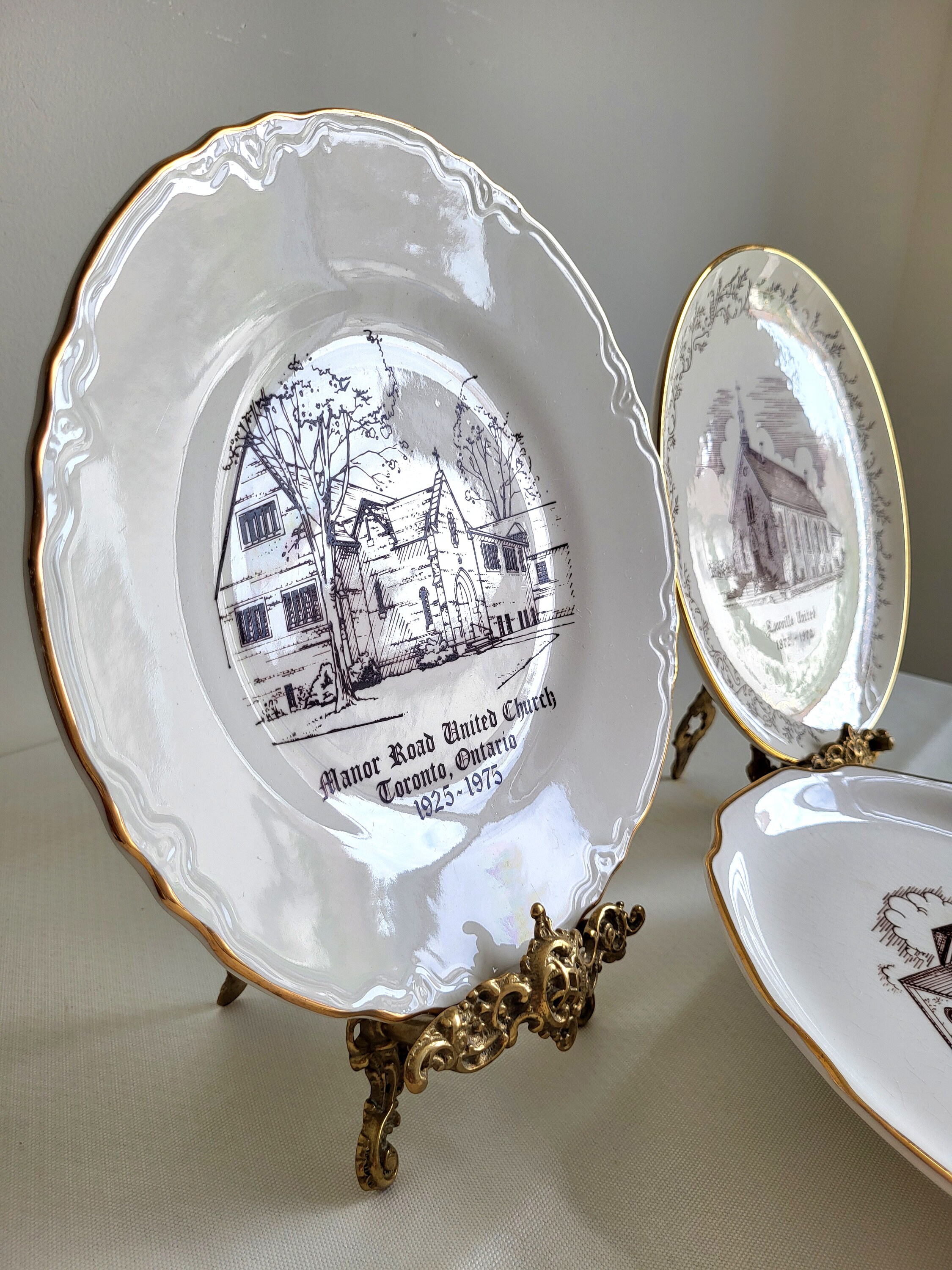 Vintage 22K Gold Porcelain Commemorative Plates - Can. Art China