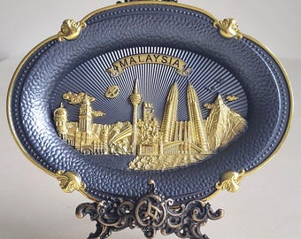 Pewter Malaysia Decorative Plate: 8.5" Vintage Souvenir
