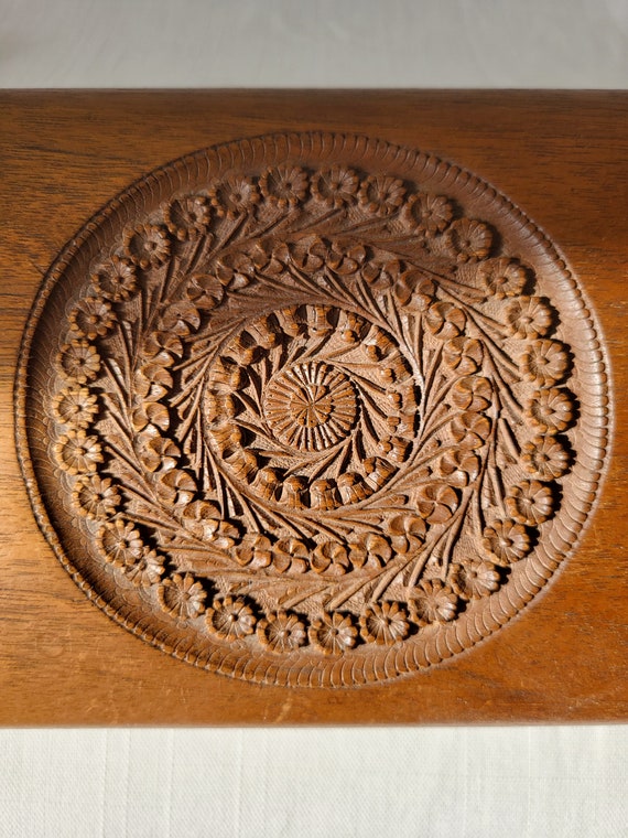 9" Vintage Wooden Carved Jewelry or Ornament Box,… - image 8