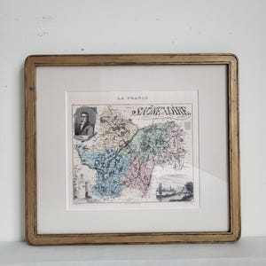 Carte française ancienne gravée - LA FRANCE Saône-et-Loire, coloriée à la main, décoration murale, décoration d'étude et de bureau, carte de collection, carte cadeau.