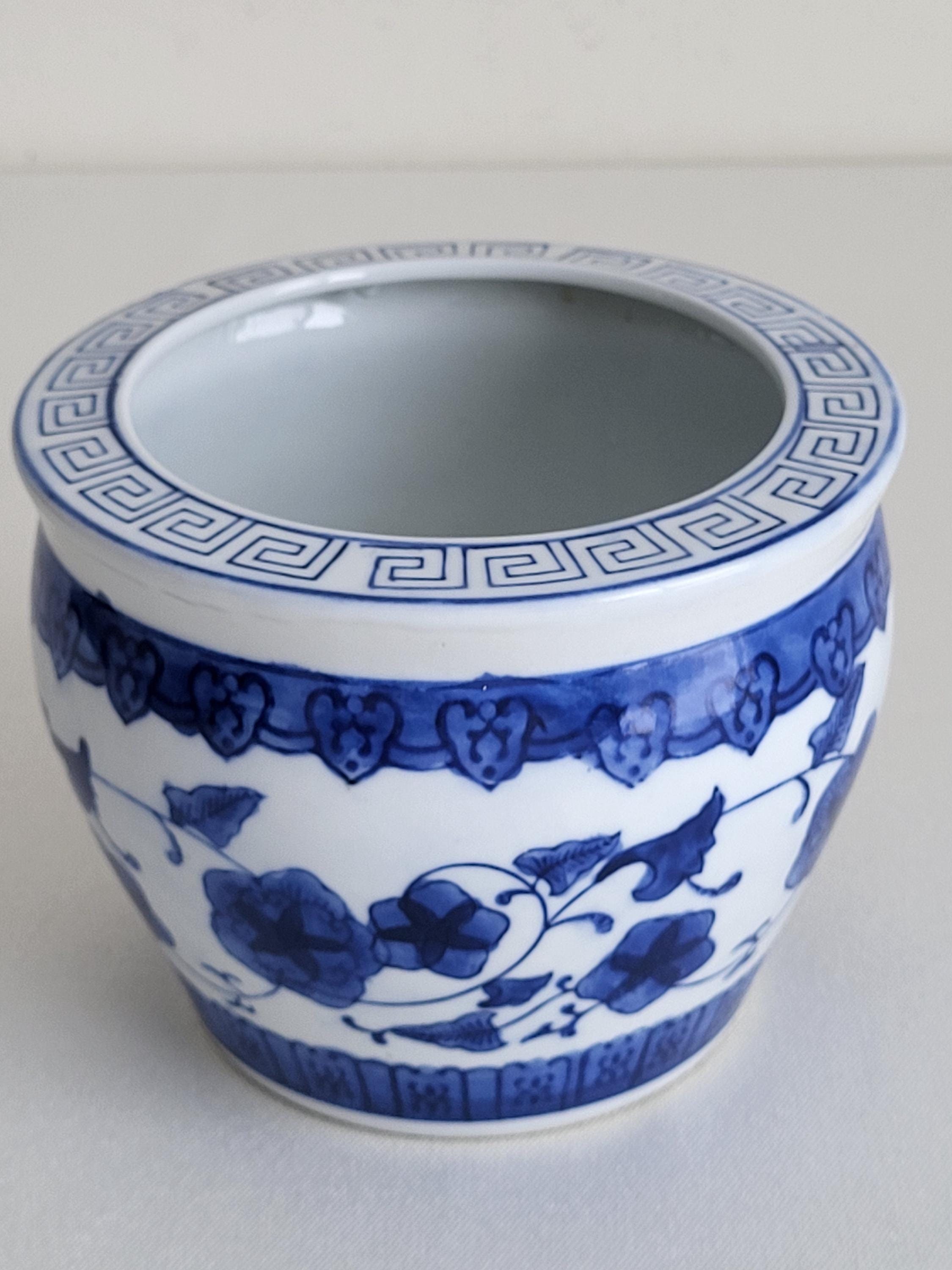 Ancienne Jardinière En Porcelaine De France - Motif Bleuets - Antique Multicolore