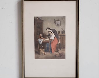 Antique Chromolithograph Graziella by L. Loire, Victorian Italian Scene Wall Art