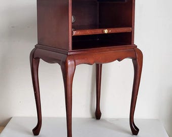 26" Vintage Bombay Company Side Table - Queen Anne Style Nightstand with Drawer & Media Hole
