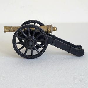 6.5&quot; Vintage Brass and Cast Iron Mini Cannon by Penncraft, Civil War Artillery, Cannon Replica, Made in USA, Study Decor, Men&#39;s Gift.