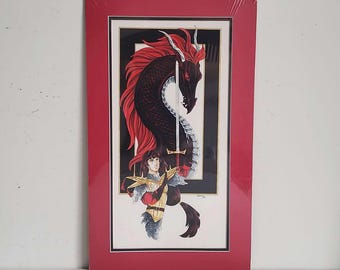 Original Fantasy Art Painting: Garnet Dragon Blade by Heather Bruton – Signed Mixed Media