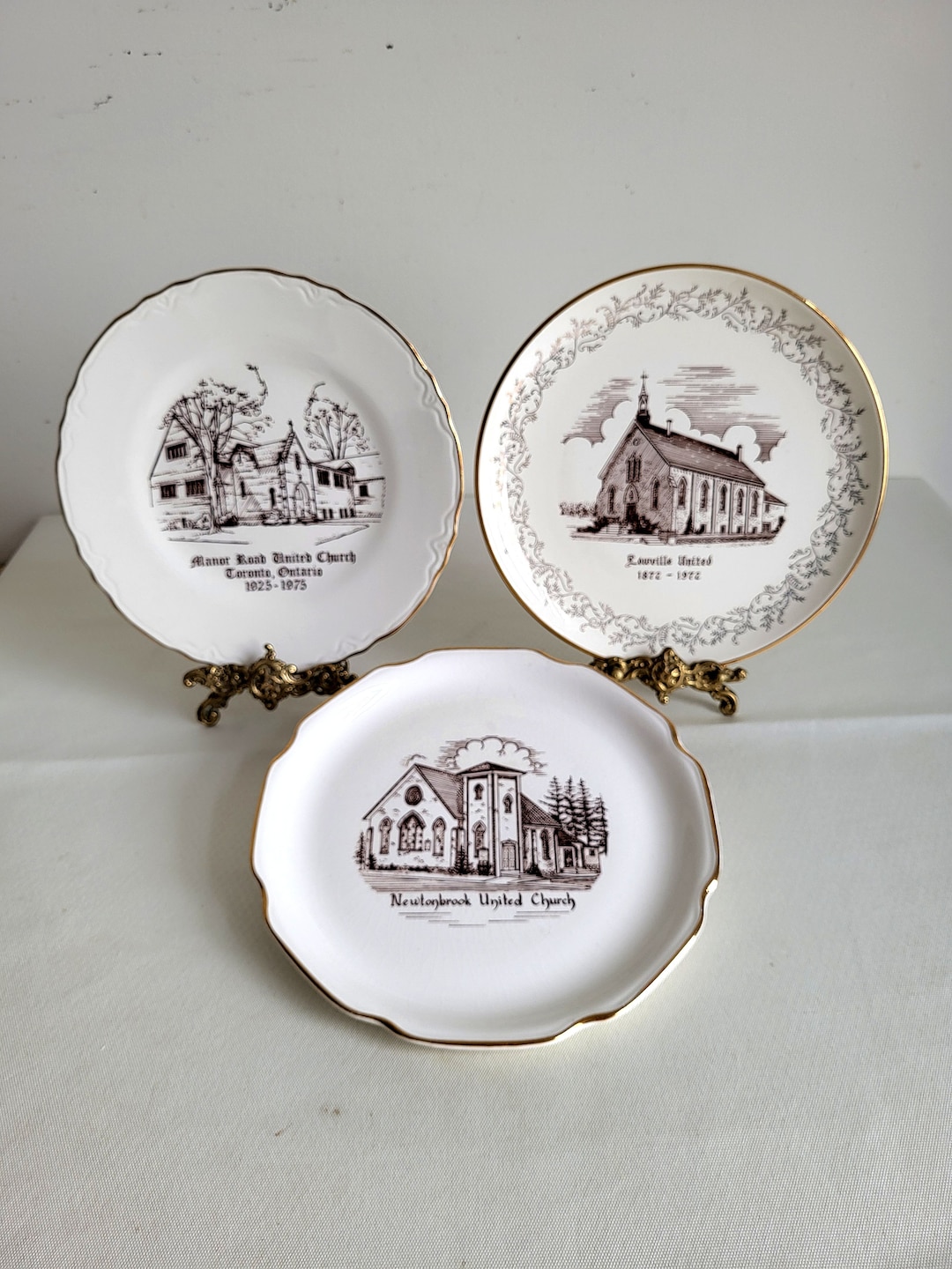 Vintage 22K Gold Porcelain Commemorative Plates - Can. Art China