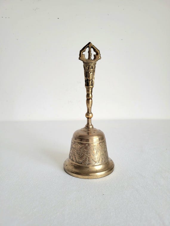 Vintage Brass Hand Bell: 7.5" Decorative Table Bell