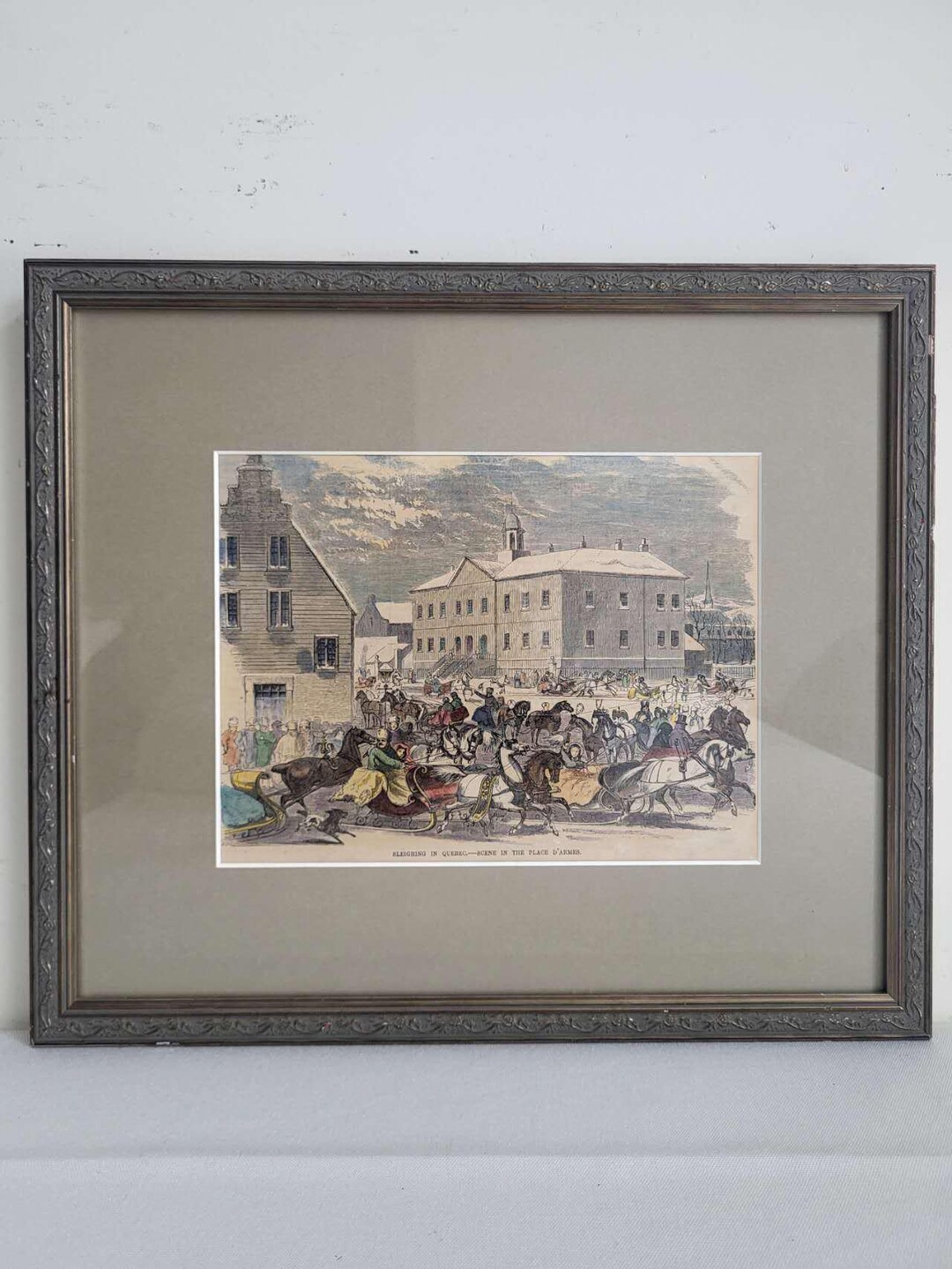 Antique 19th Century Canadian Wood Engraving Sleighing in Quebec ...