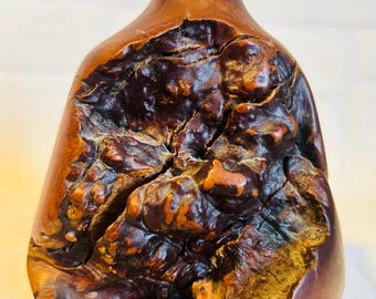 Vintage Manzanita burl wood turned vase beautiful rustic accent to any decor, nice mid century look.  Intended for dry flowers. Circa 1970s.