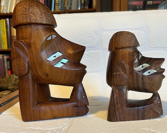 Solomon Islands Nguzu nguzu Canoe Prow Wood Carvings (2) , Shell Inlay, These two were based on the spirit protector canoe prow ornaments.